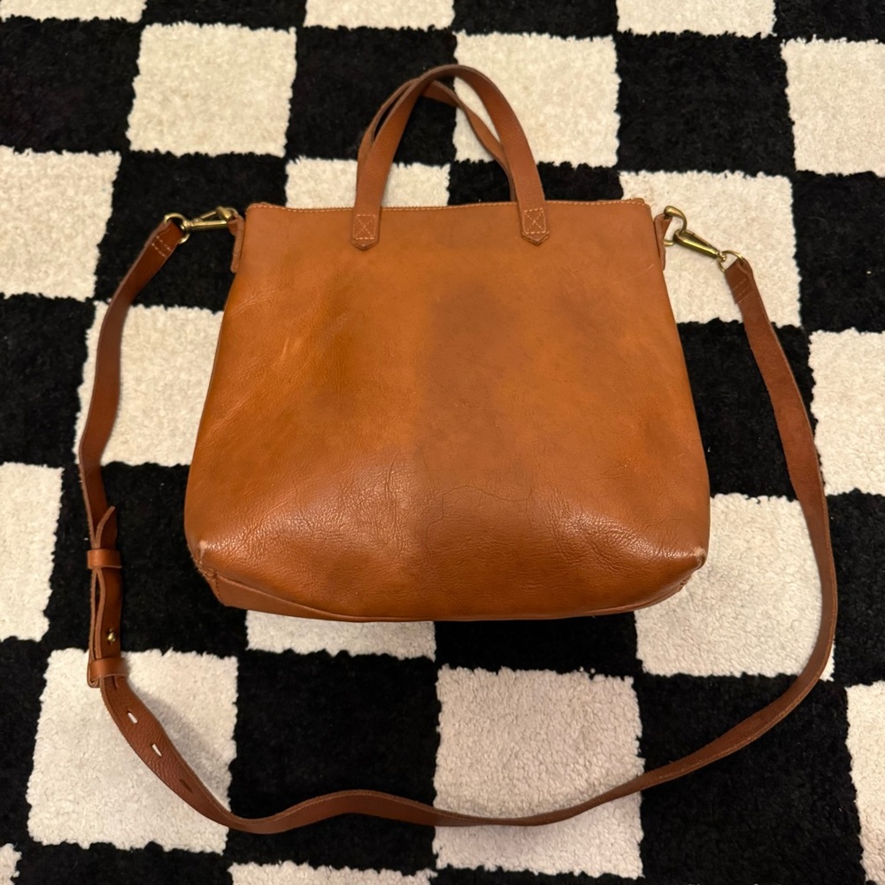 Madewell Zip Top Transfer Brown Leather Tote Crossbody Bag- read description